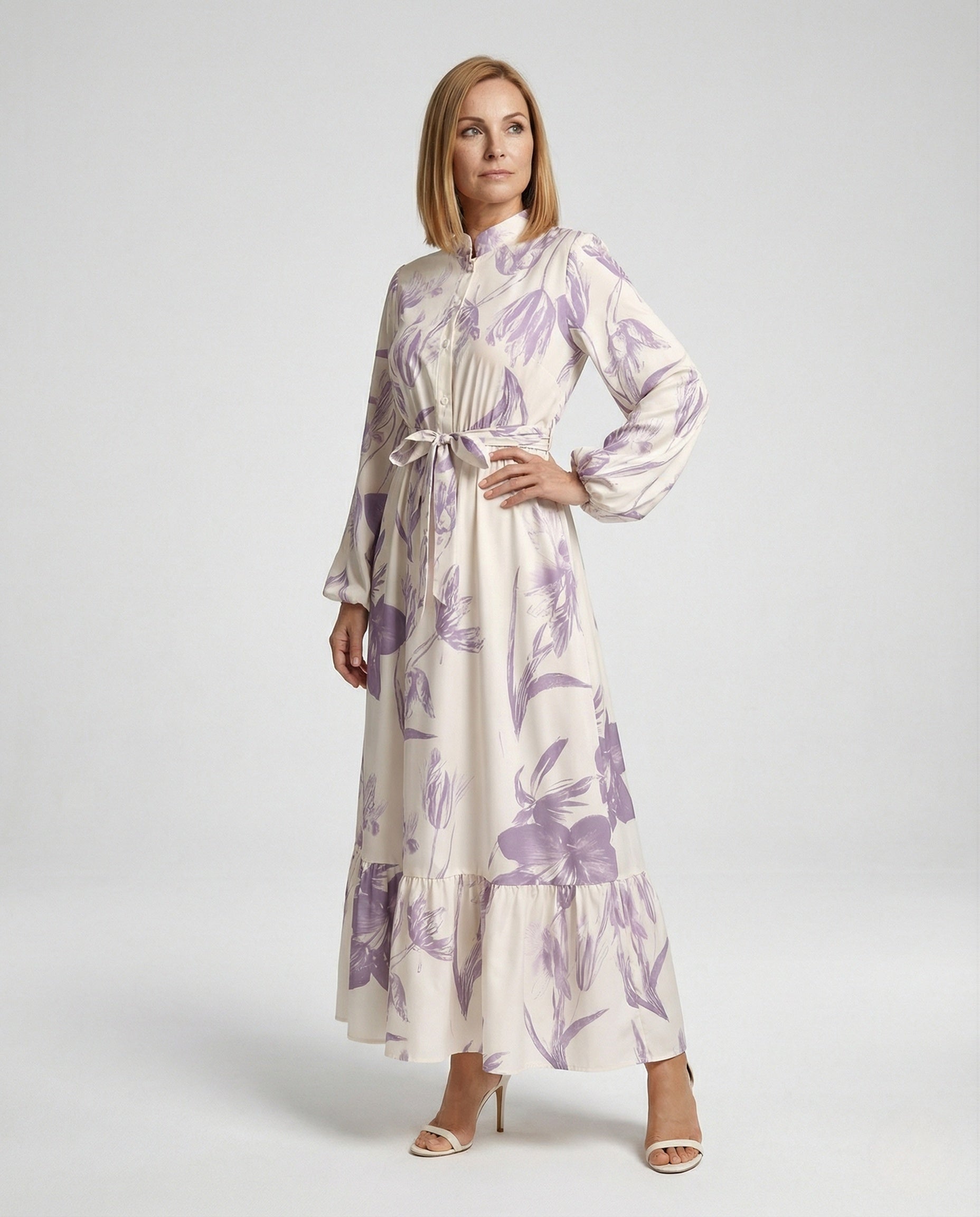 Abito Maxi Donna Collo Alto Manica a Palloncino - Brentozzi