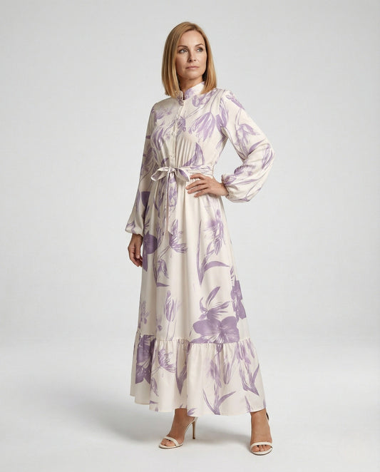 Abito Maxi Donna Collo Alto Manica a Palloncino - Brentozzi
