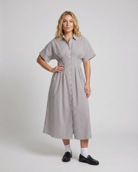 Abito Camicia Donna a Righe con Bottoni Frontali - Brentozzi