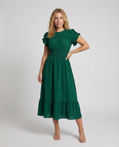 Abito Maxi Donna con Fascia Arricciata e Balze - Brentozzi