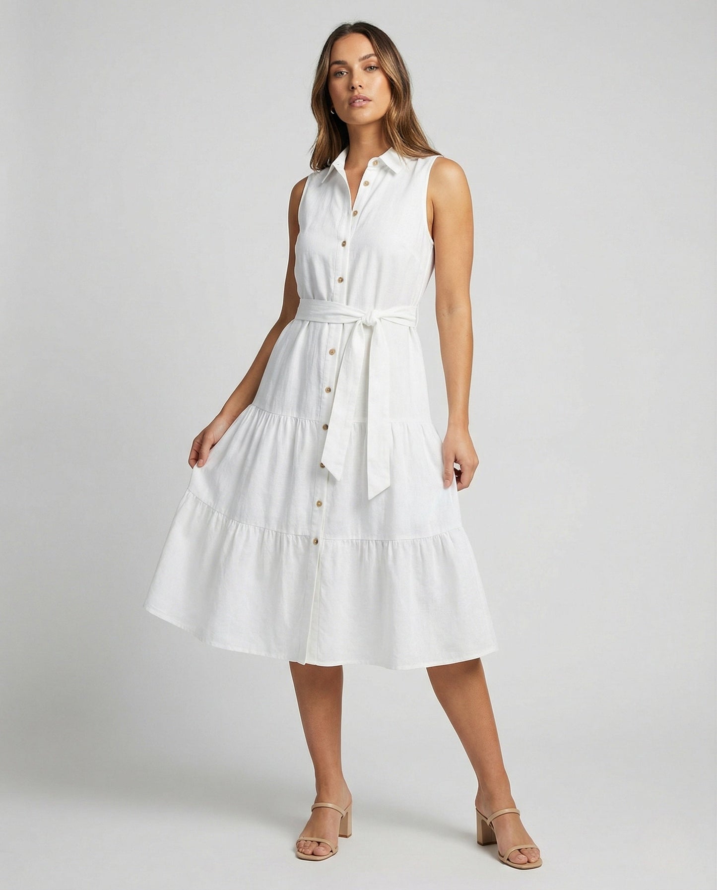 Abito Midi Donna Camicia con Maniche a Volant - Brentozzi