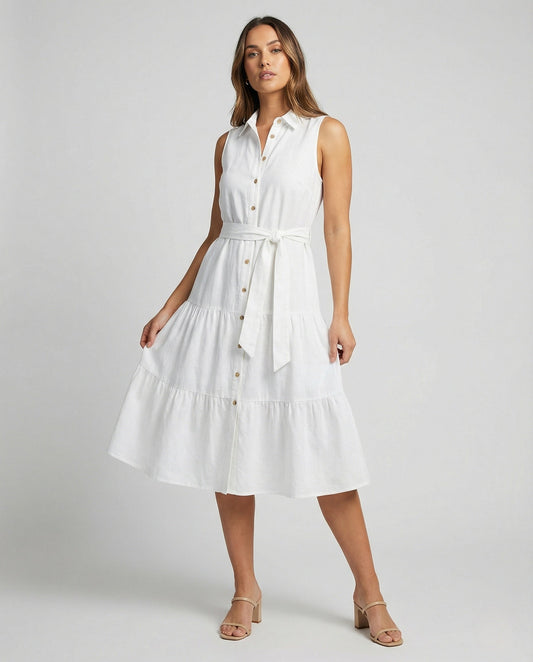 Abito Midi Donna Camicia con Maniche a Volant - Brentozzi