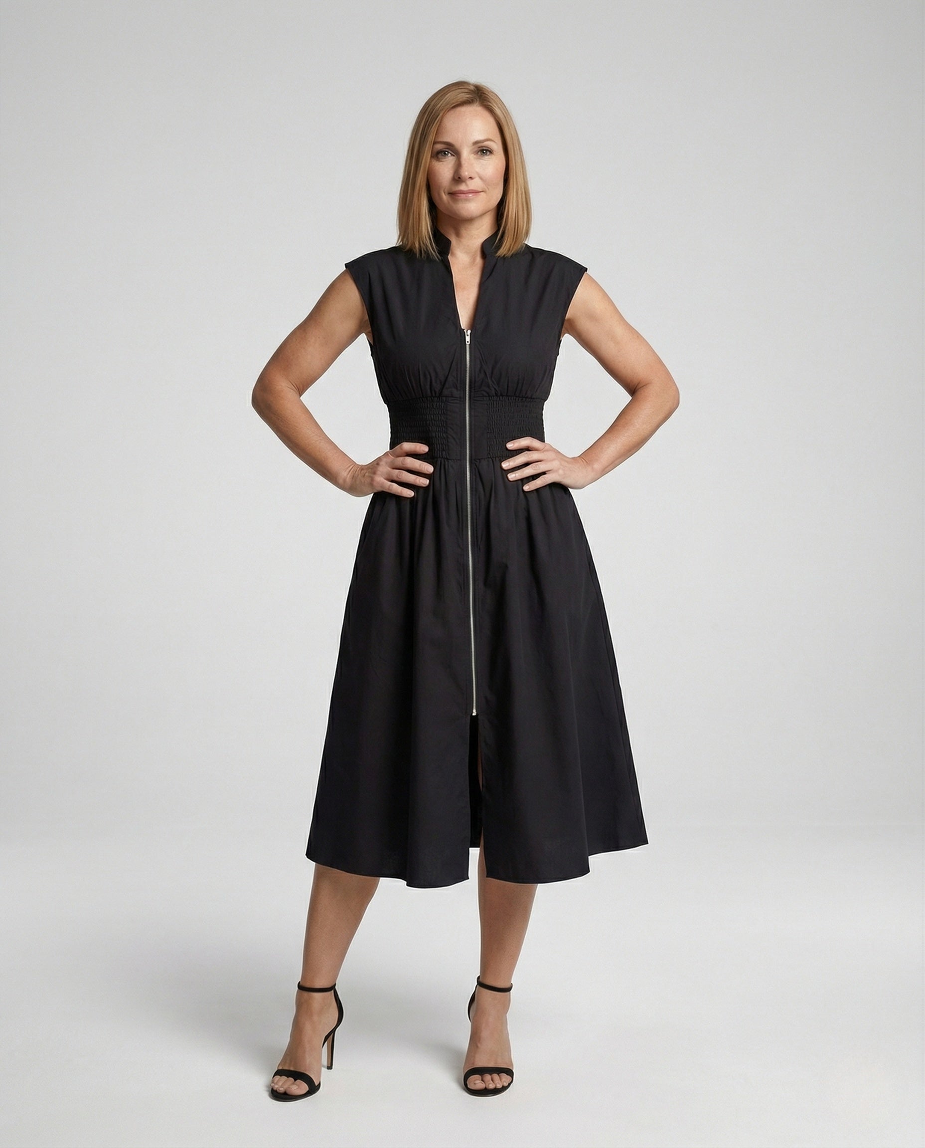 Abito Midi Donna con Zip Frontale e Vita Arricciata - Brentozzi