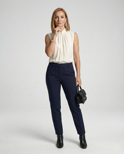 Blusa Donna Smanicata Collo Alto con Pieghe - Brentozzi