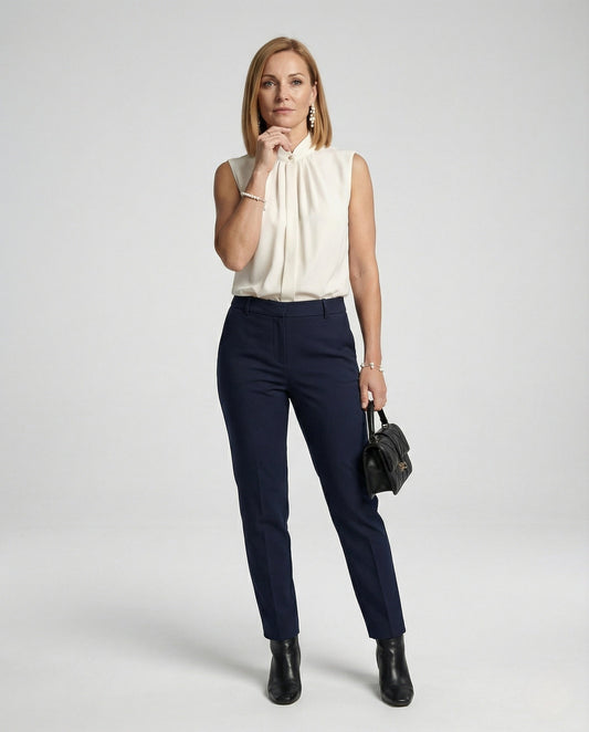 Blusa Donna Smanicata Collo Alto con Pieghe - Brentozzi