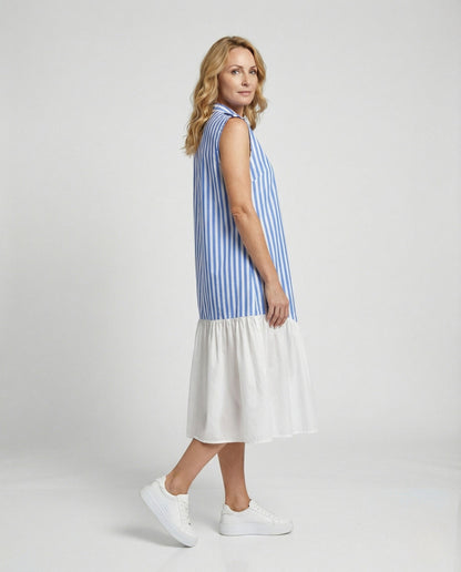 Abito Camicia Donna Senza Maniche Fantasia a Righe - Brentozzi