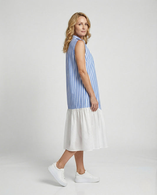 Abito Camicia Donna Senza Maniche Fantasia a Righe - Brentozzi