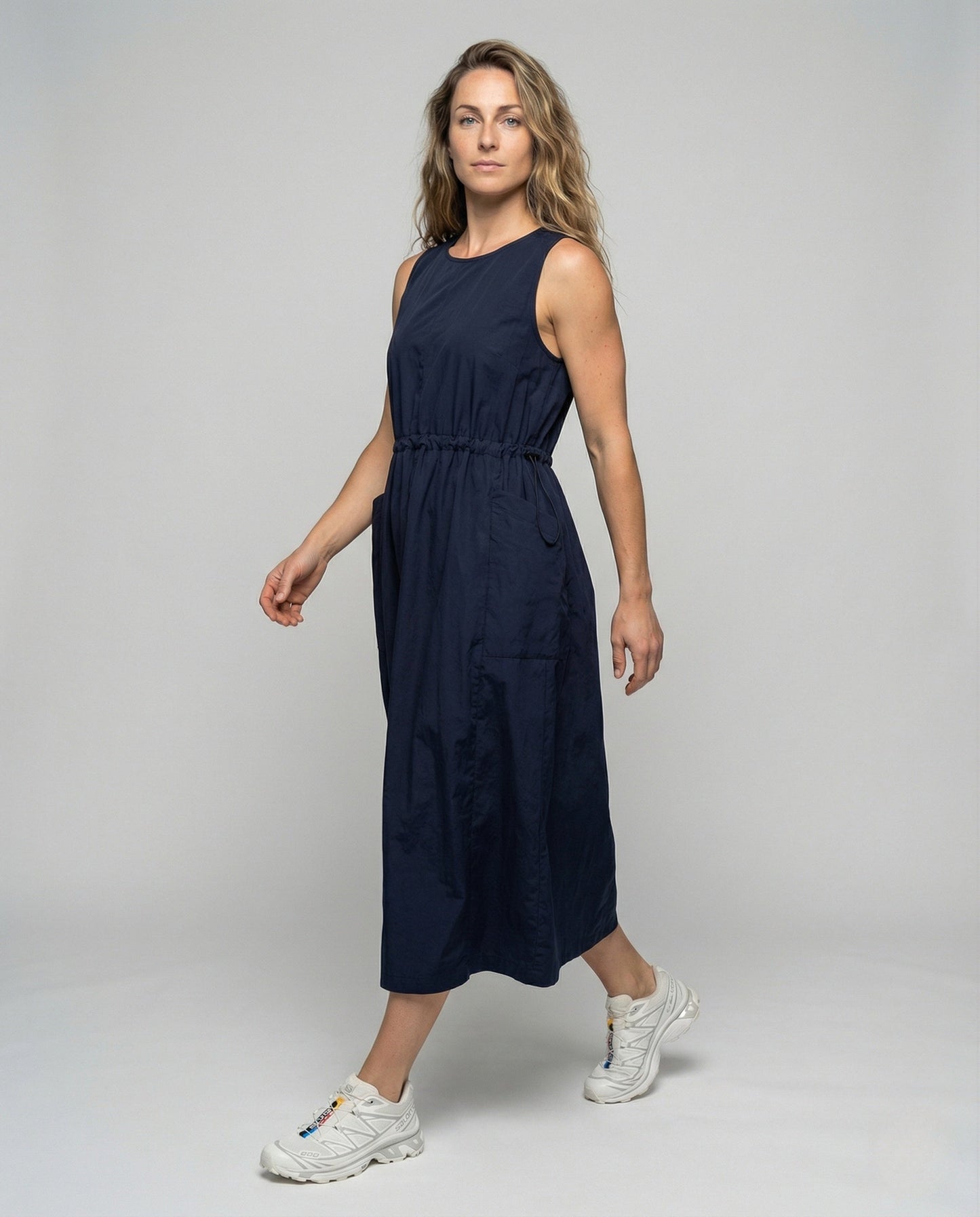 Abito Midi Donna Smanicato con Coulisse in Vita - Brentozzi