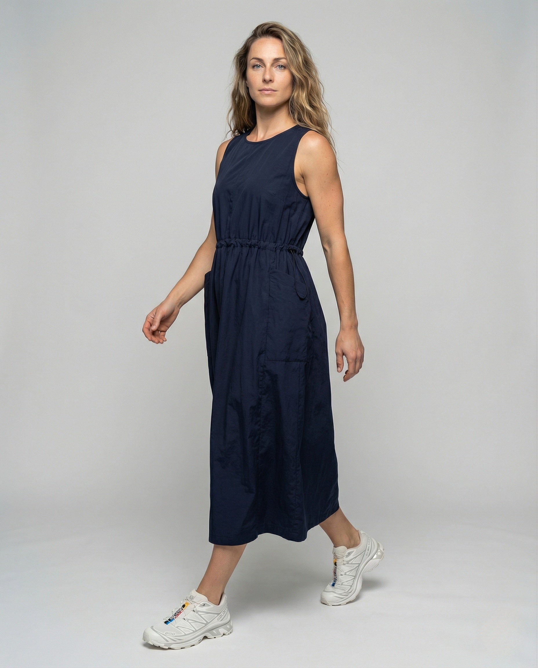 Abito Midi Donna Smanicato con Coulisse in Vita - Brentozzi