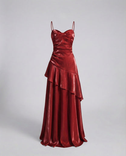 Abito Satinato Donna Scollo a Cuore Elegante