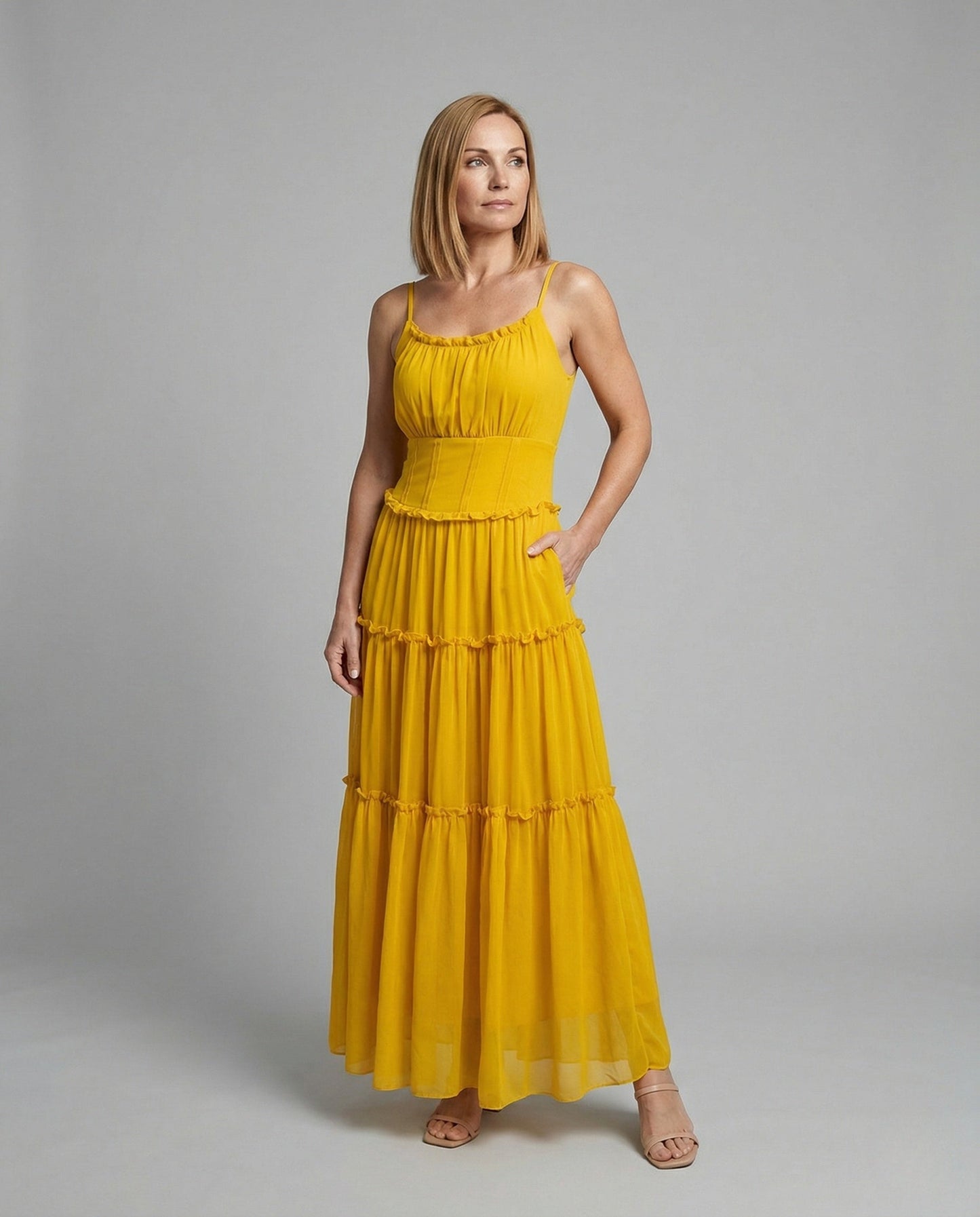 Abito Maxi Donna Stile Boho Svasato con Volant - Brentozzi