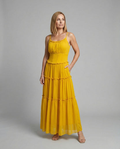 Abito Maxi Donna Stile Boho Svasato con Volant - Brentozzi