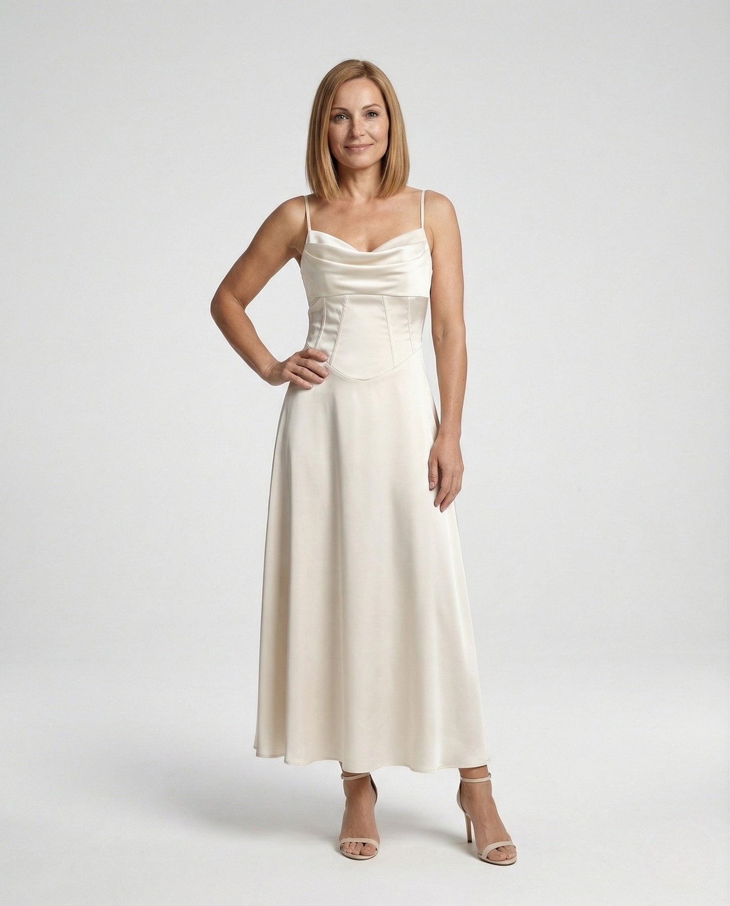 Abito Maxi Donna in Satin Scollo Drappeggiato - Brentozzi