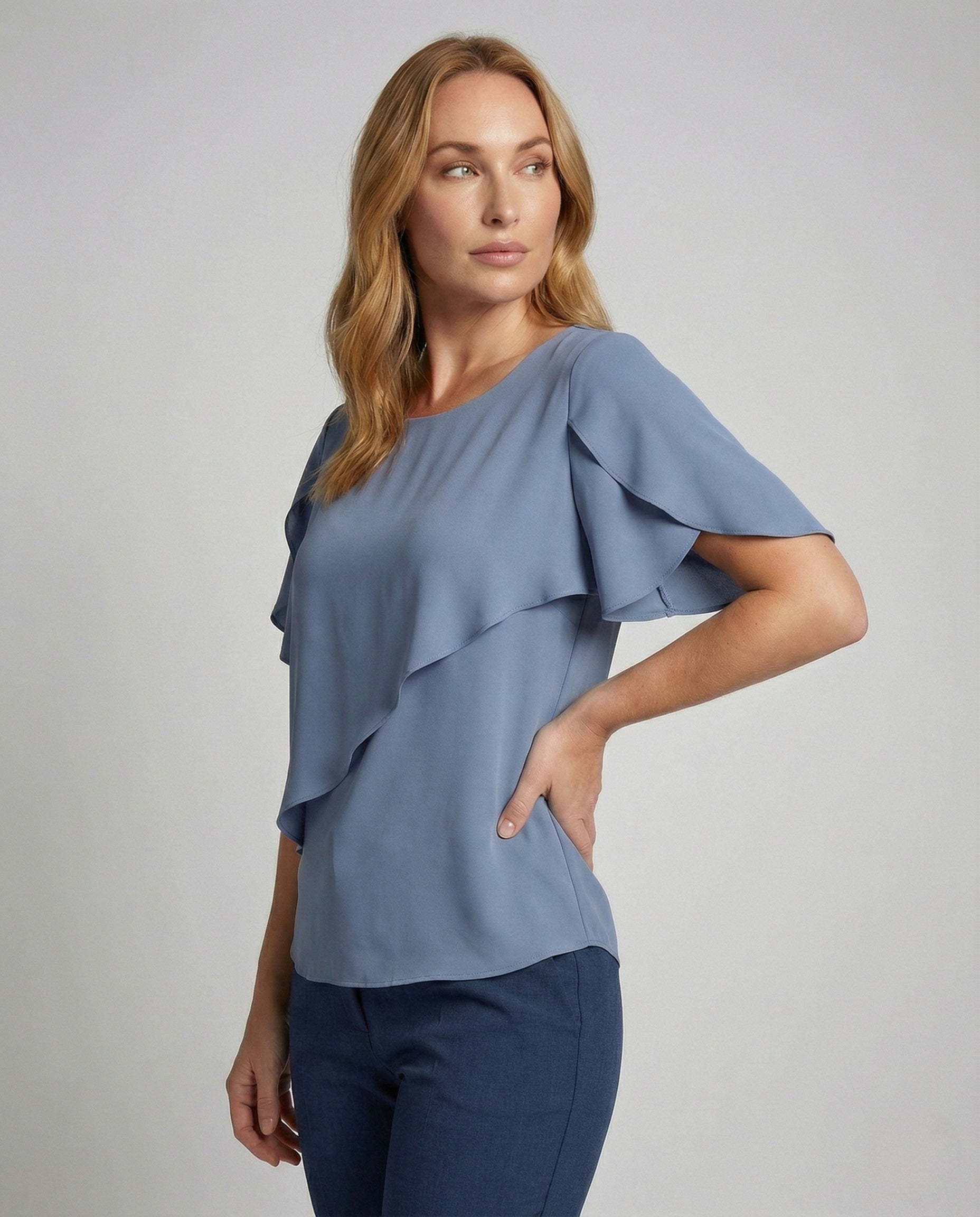 Blusa Asimmetrica Donna in Chiffon Maniche a Mantella - Brentozzi