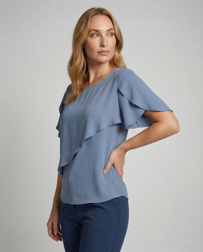 Blusa Asimmetrica Donna in Chiffon Maniche a Mantella - Brentozzi