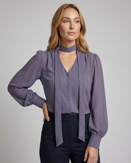 Blusa Elegante Donna in Chiffon con Fiocco e Maniche a Palloncino - Brentozzi