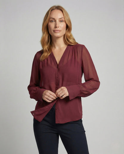 Blusa Elegante Donna in Chiffon Scollo a V - Brentozzi