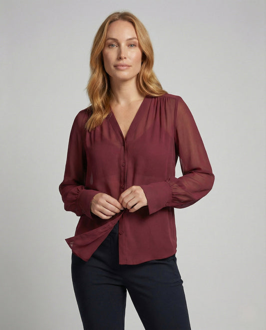 Blusa Elegante Donna in Chiffon Scollo a V - Brentozzi
