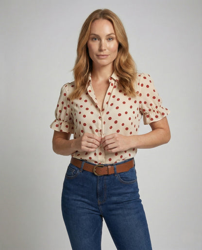 Camicia Donna Effetto Seta Pois Manica Volant - Brentozzi
