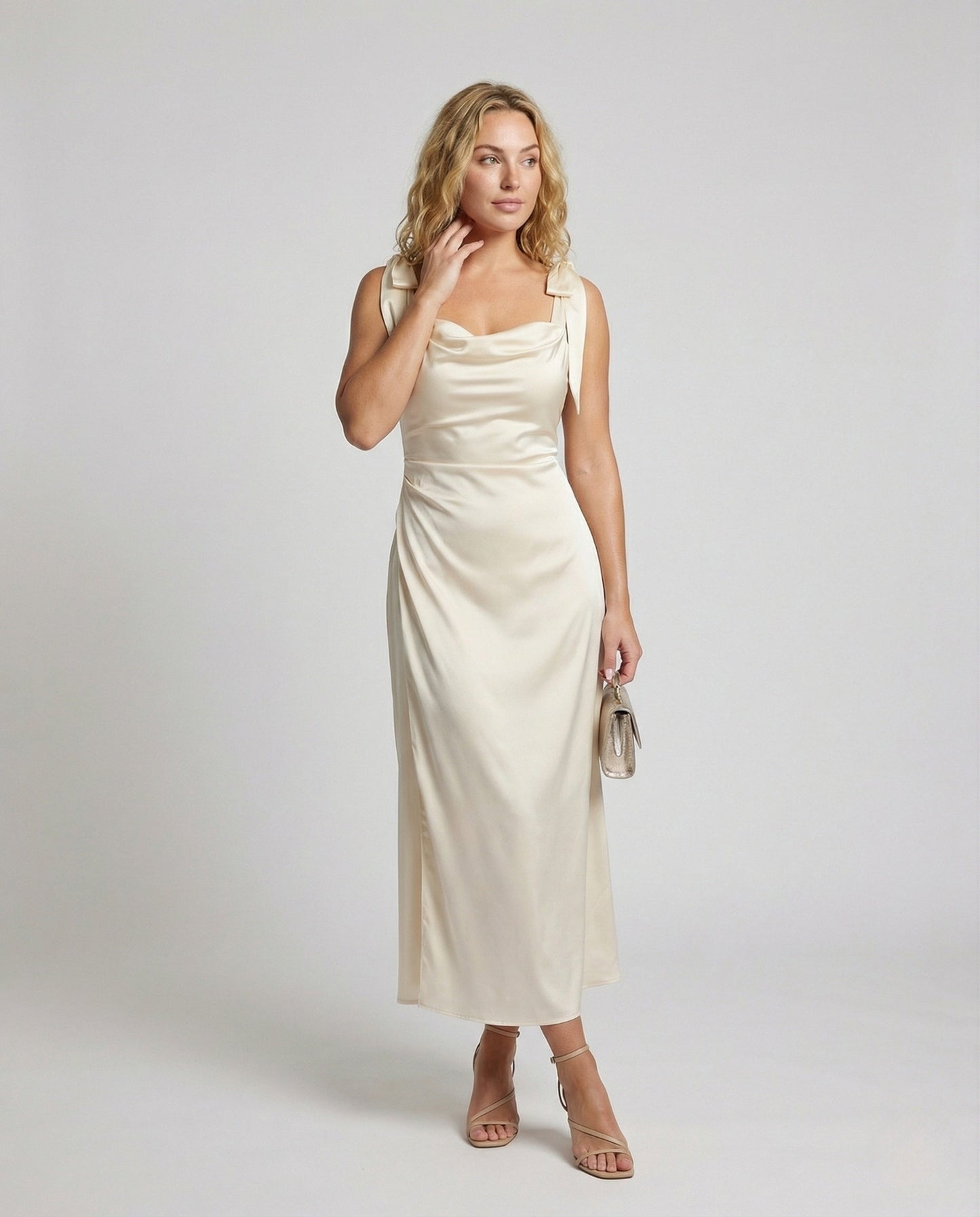 Abito Satinato Donna Scollo a Cascata Elegante - Brentozzi