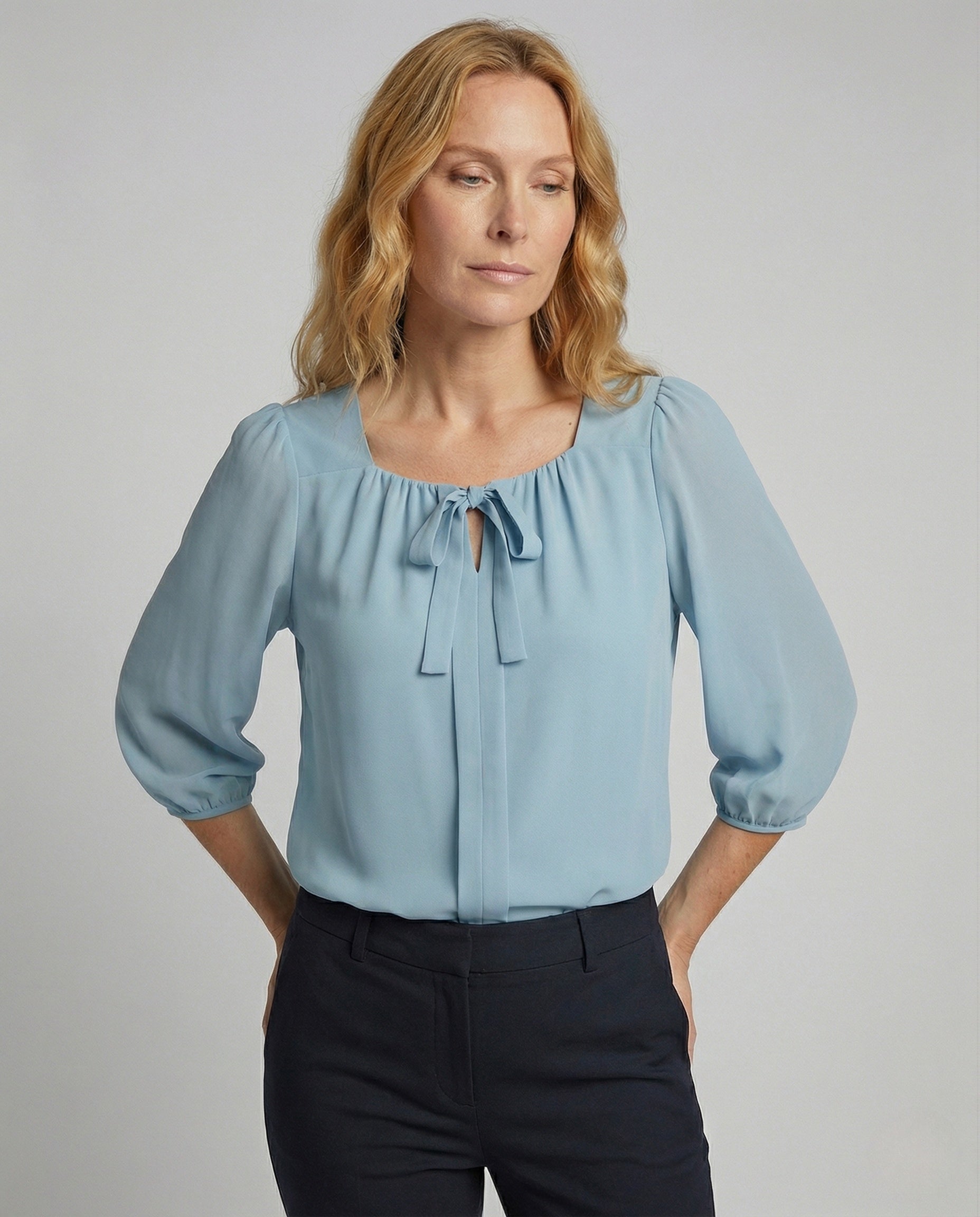 Camicia Donna in Satin con Fiocco e Maniche a Sbuffo - Brentozzi
