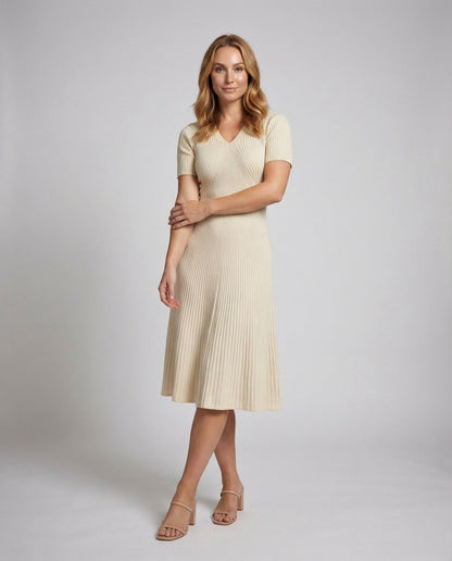 Abito Midi Donna in Maglia a Costine Scollo a V - Brentozzi