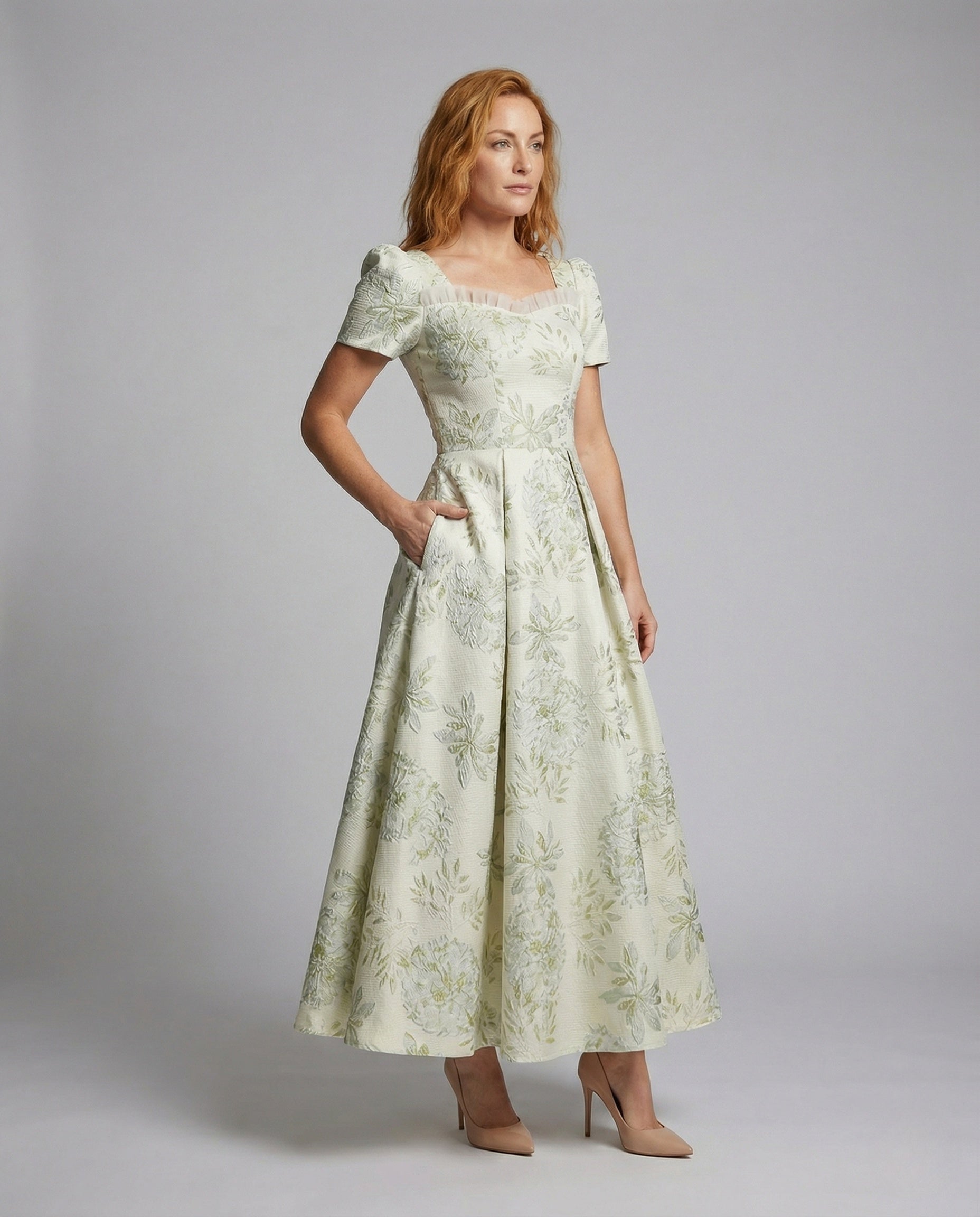 Abito Lungo Donna Jacquard Floreale Elegante - Brentozzi