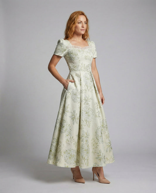 Abito Lungo Donna Jacquard Floreale Elegante - Brentozzi