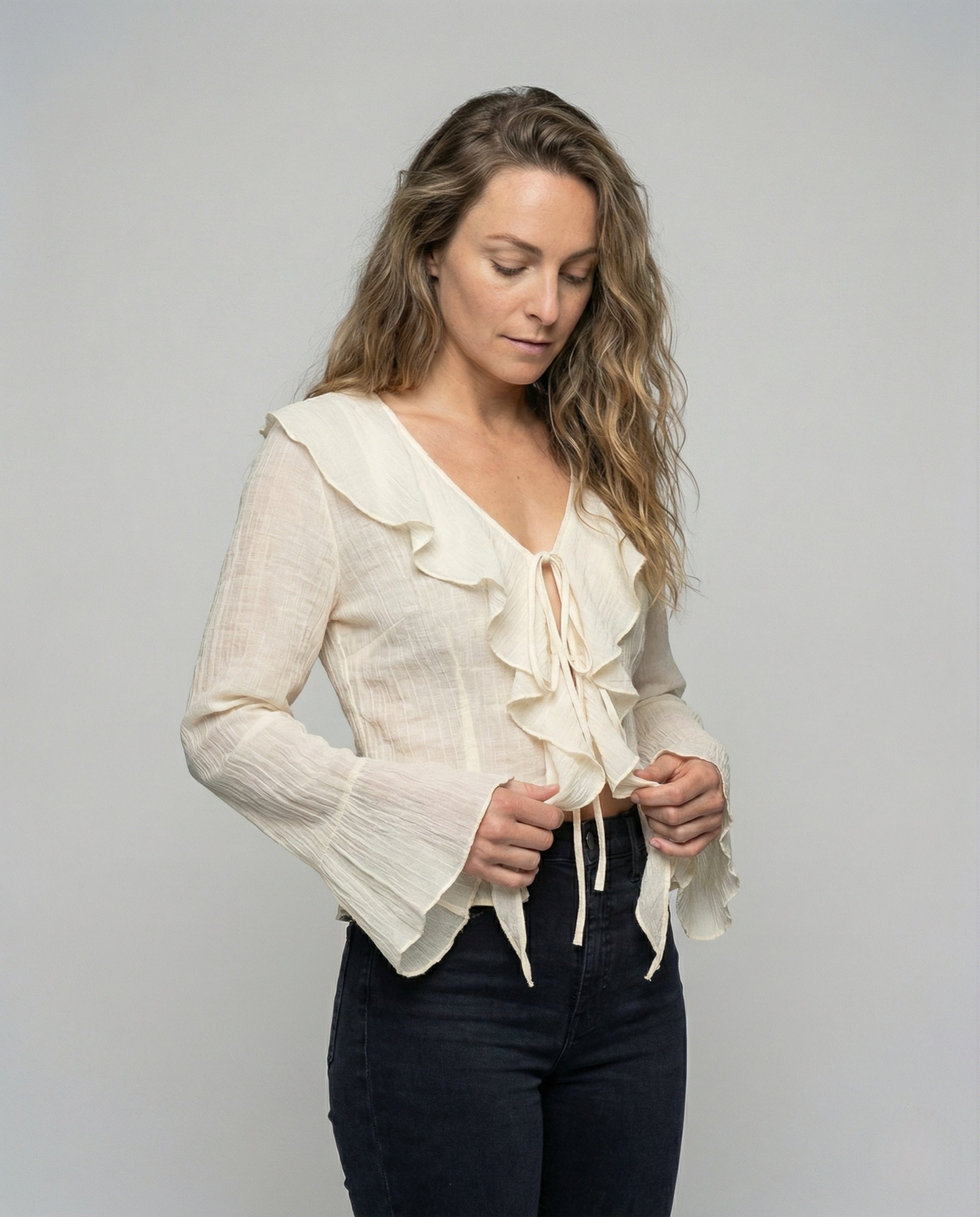 Blusa Donna in Chiffon Arricciata Collo con Volant - Brentozzi