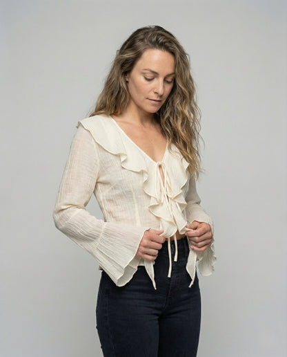 Blusa Donna in Chiffon Arricciata Collo con Volant - Brentozzi