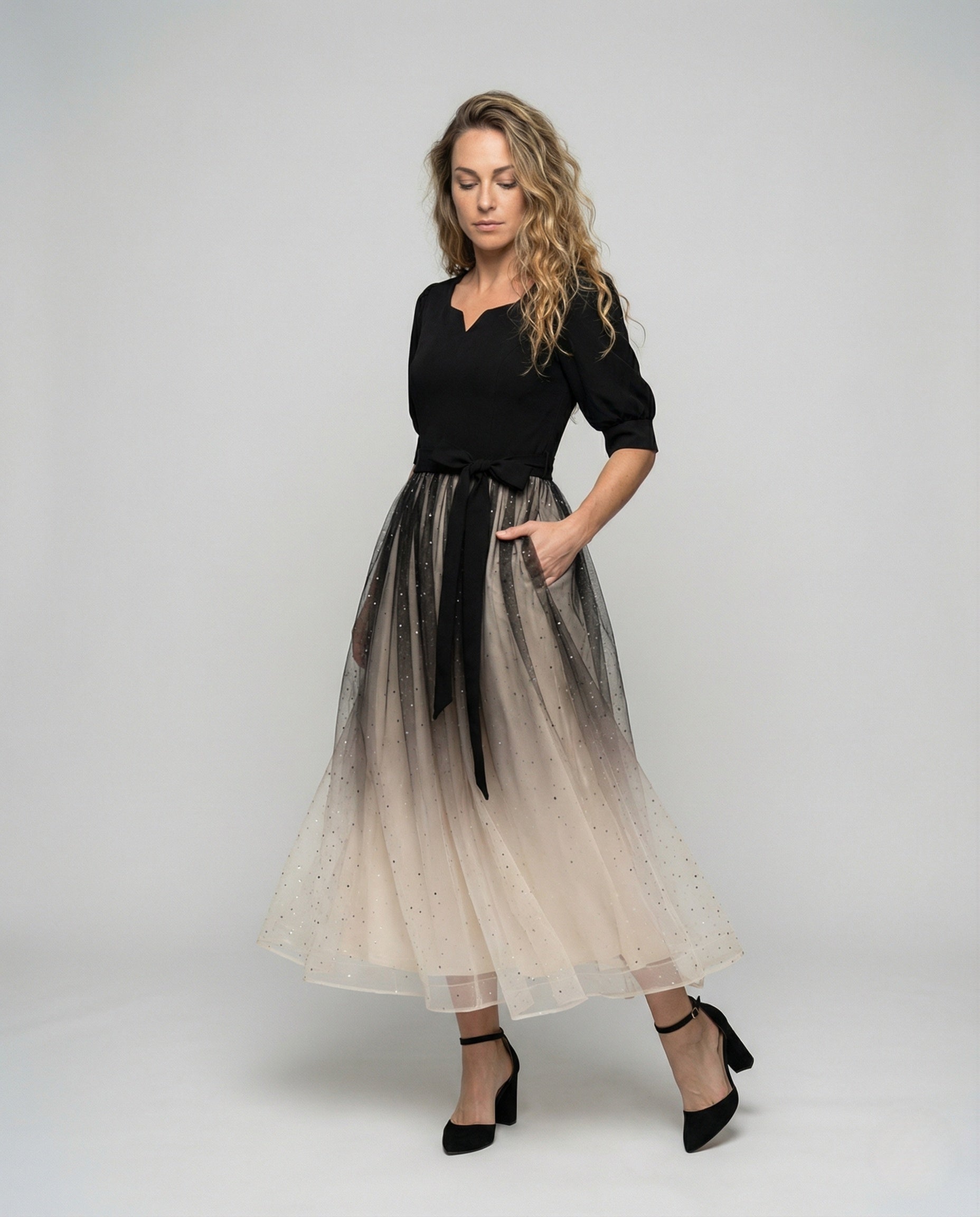 Abito da Sera Donna con Corpino in Velluto e Gonna in Tulle - Brentozzi