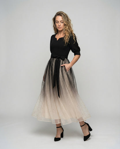 Abito da Sera Donna con Corpino in Velluto e Gonna in Tulle - Brentozzi