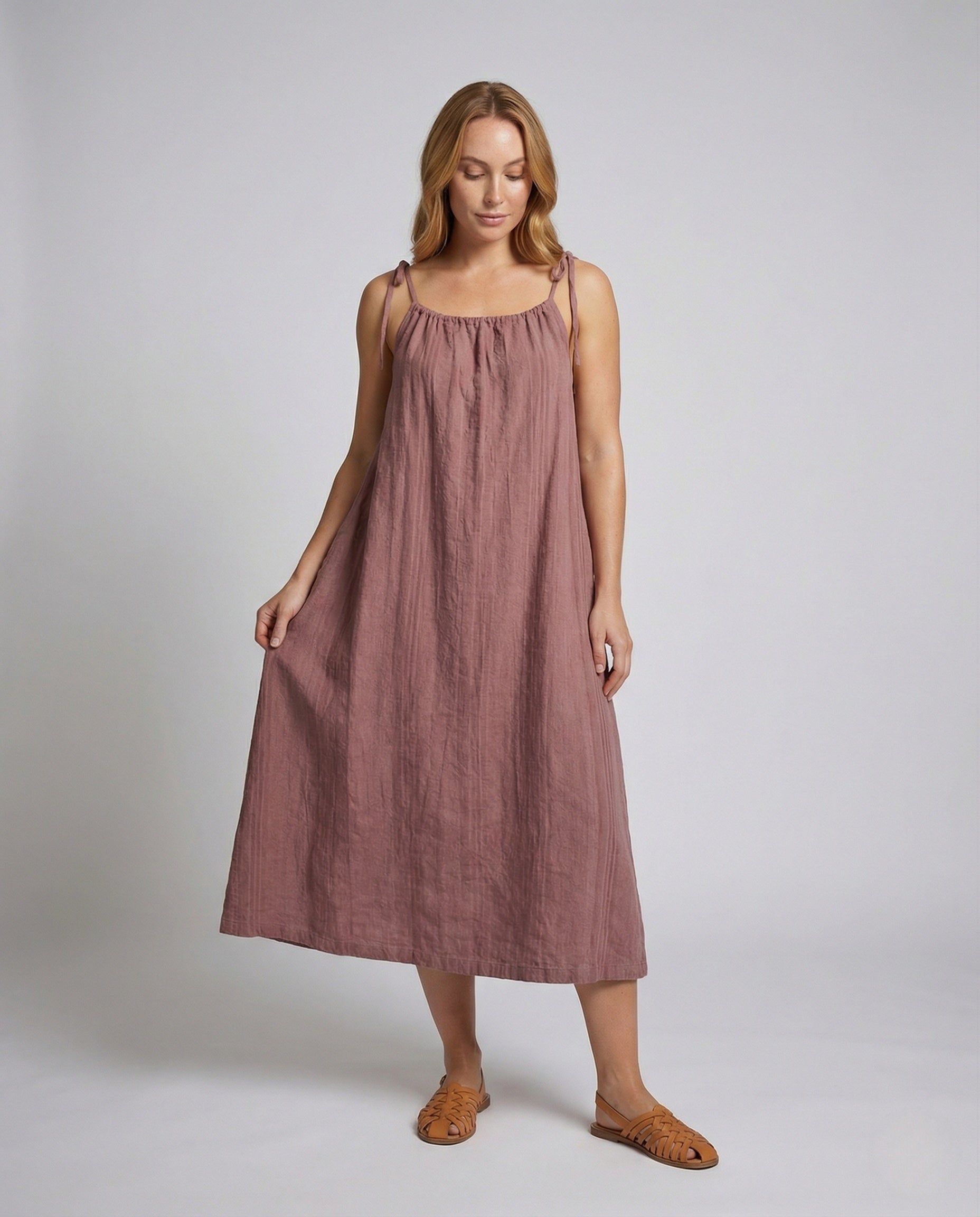 Abito Maxi Donna in Lino Spalline Sottili - Brentozzi