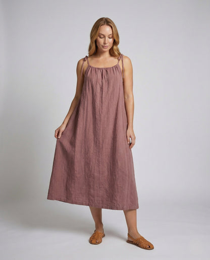 Abito Maxi Donna in Lino Spalline Sottili - Brentozzi
