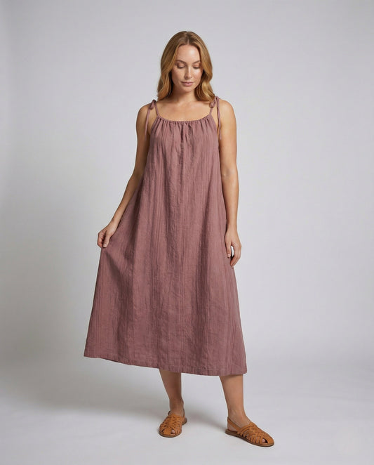 Abito Maxi Donna in Lino Spalline Sottili - Brentozzi