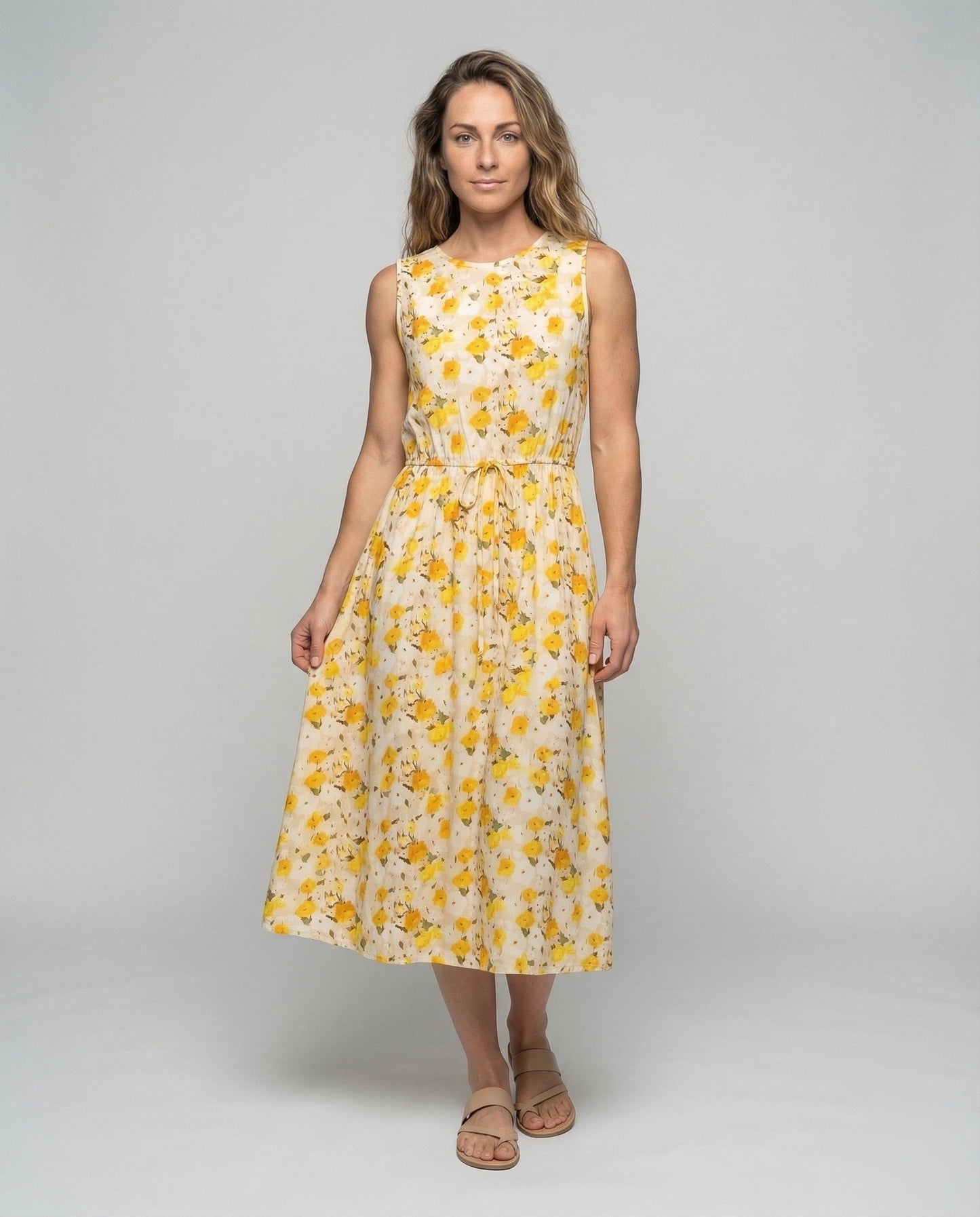 Abito Midi Donna Fantasia Floreale Coulisse in Vita - Brentozzi