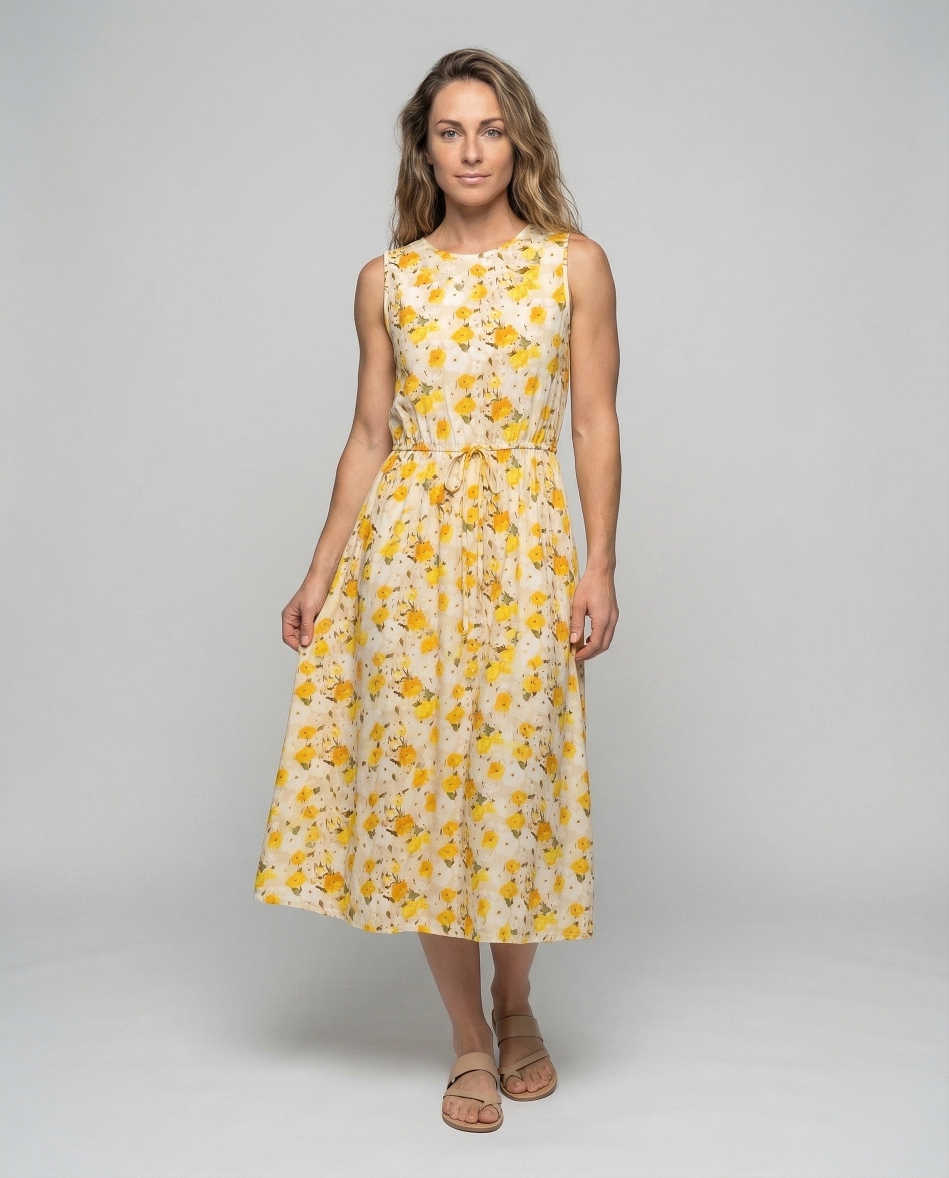Abito Midi Donna Fantasia Floreale Coulisse in Vita - Brentozzi