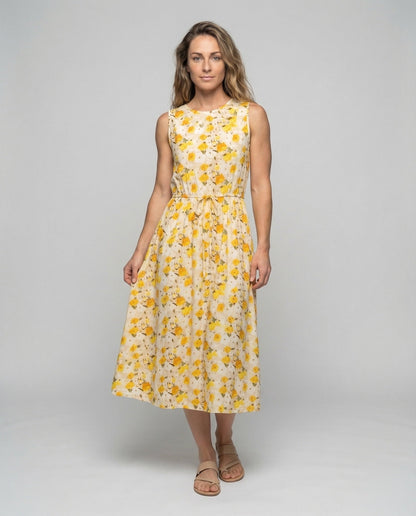 Abito Midi Donna Fantasia Floreale Coulisse in Vita - Brentozzi