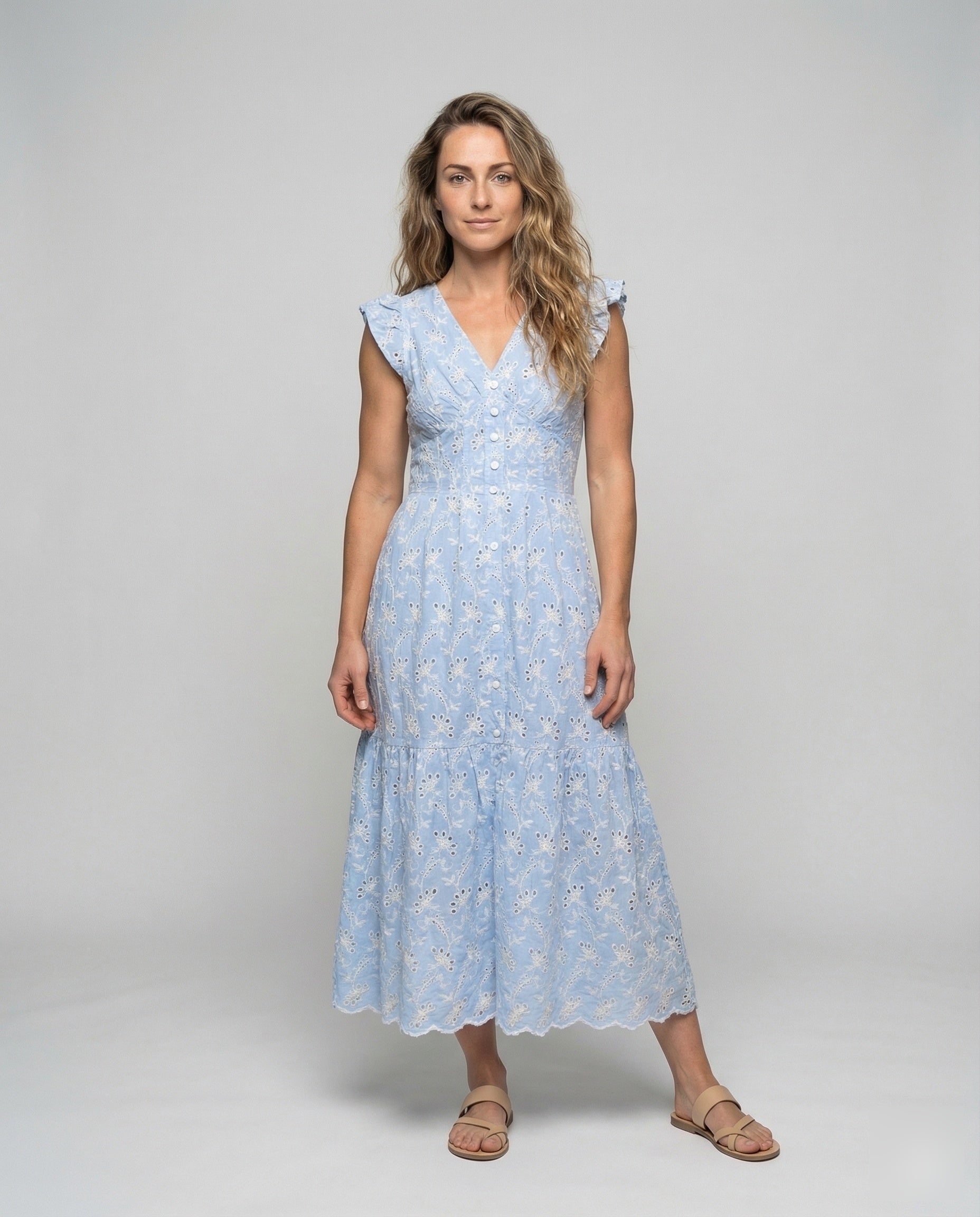 Abito Maxi Donna in Pizzo Sangallo Gonna a Volant - Brentozzi