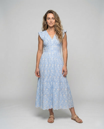 Abito Maxi Donna in Pizzo Sangallo Gonna a Volant - Brentozzi