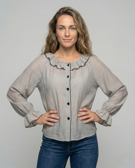 Blusa Donna Vintage in Chiffon Colletto con Ruches - Brentozzi