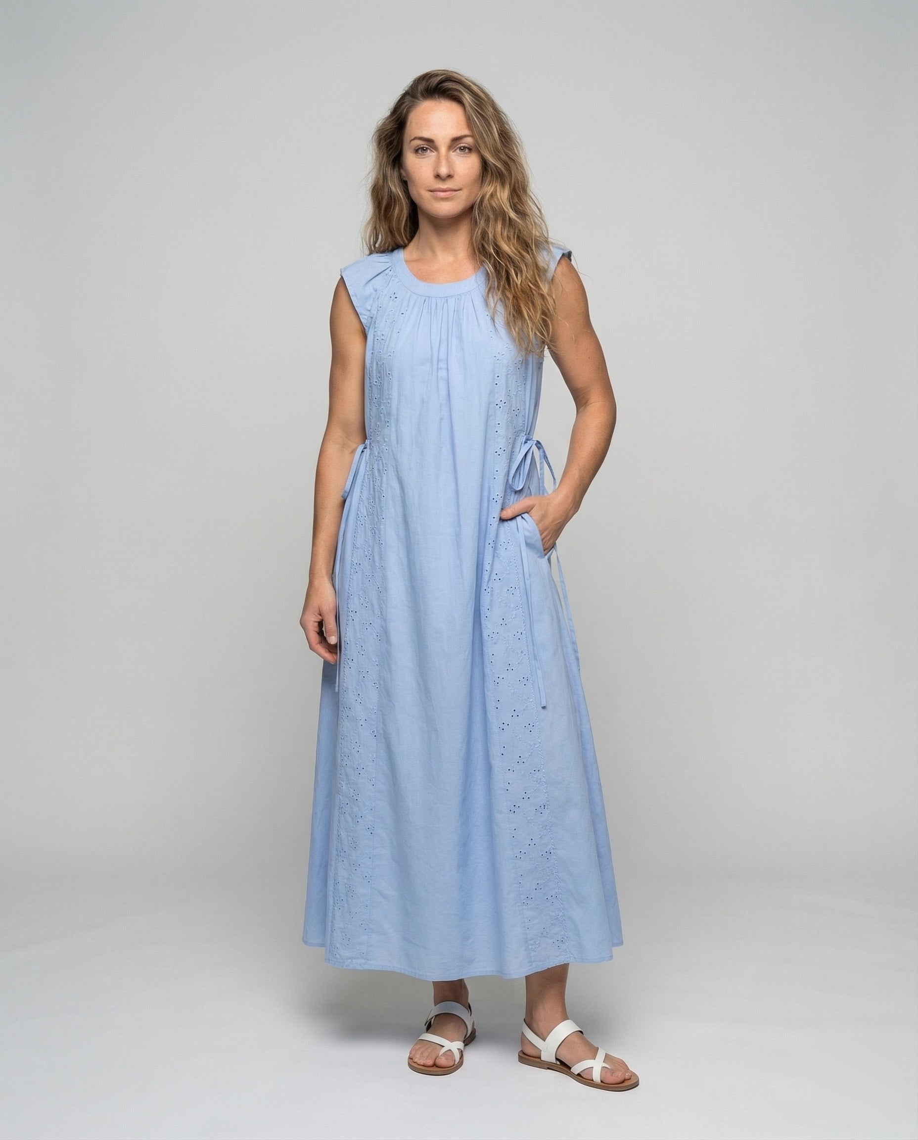 Abito Maxidress Donna Cotone con Inserti in Broderie - Brentozzi