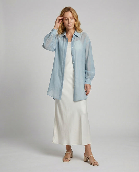 Camicia Oversize Donna Tessuto Leggero Scollo Posteriore Cut Out - Brentozzi