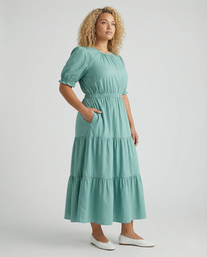 Abito Maxi Donna con Motivo Etno e Gonna a Volant - Brentozzi