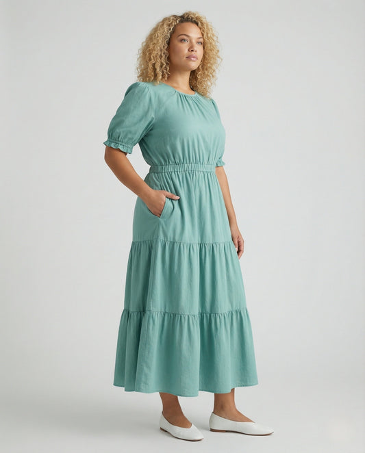 Abito Maxi Donna con Motivo Etno e Gonna a Volant - Brentozzi