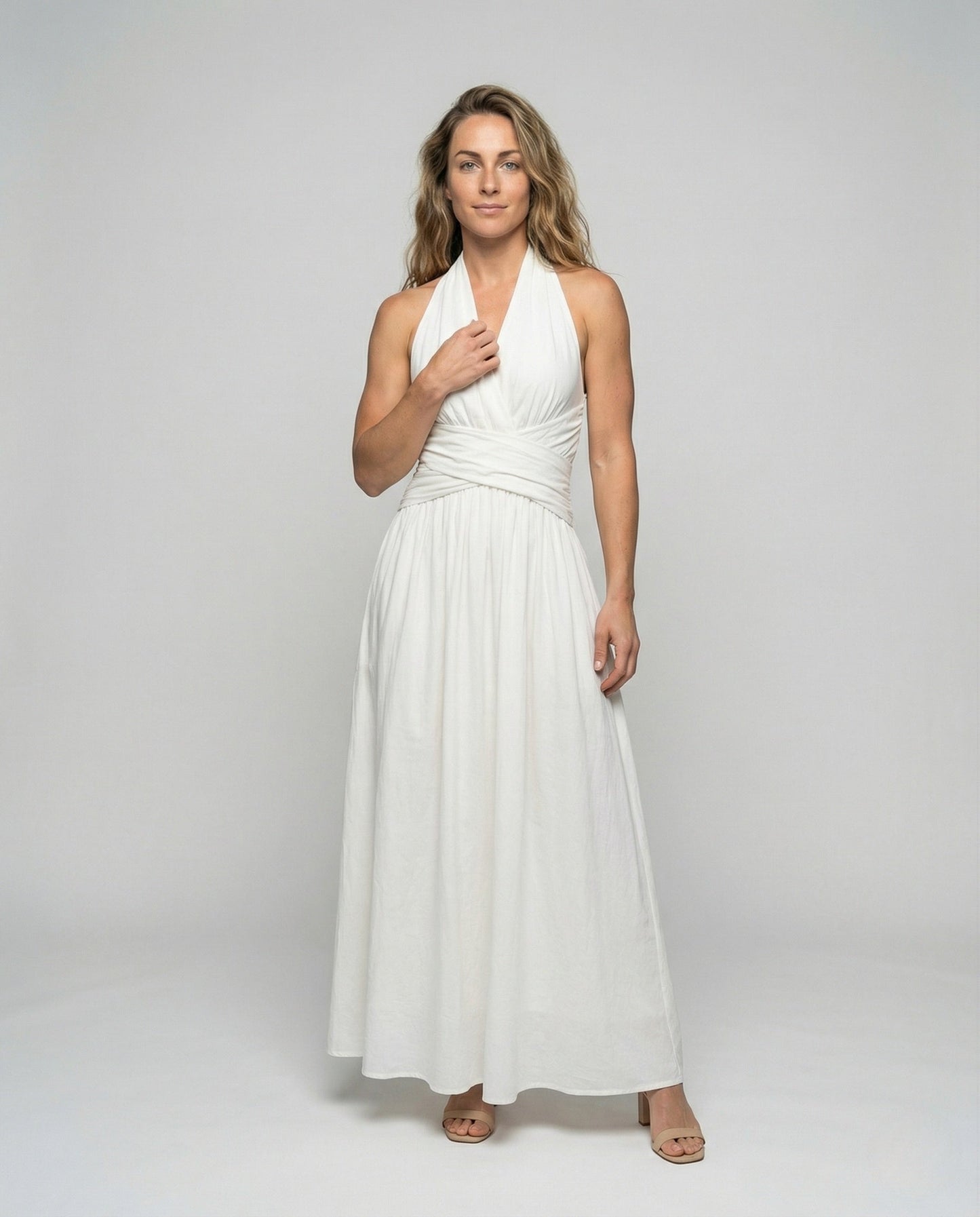Abito Maxi Donna Scollo Allacciato Vita Fasciata - Brentozzi
