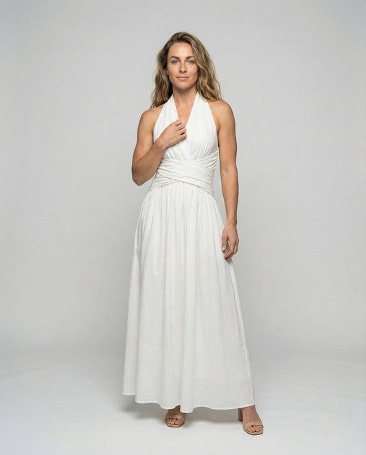 Abito Maxi Donna Scollo Allacciato Vita Fasciata - Brentozzi