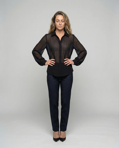 Blusa Plissettata Donna in Chiffon Scollo a V - Brentozzi