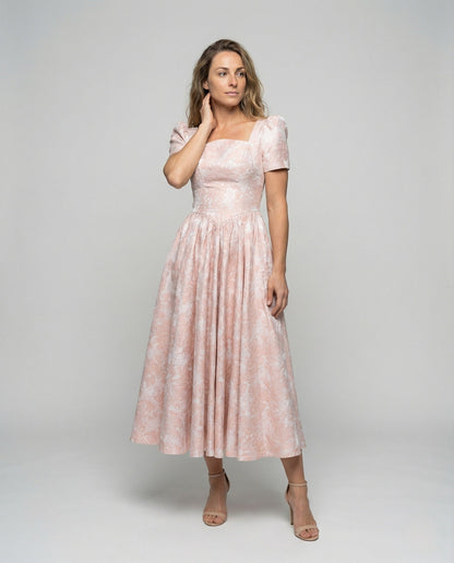 Abito Midi Donna Jacquard Manica a Sbuffo - Brentozzi