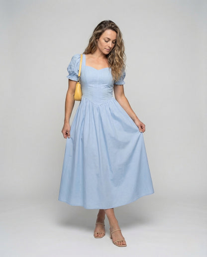Abito Maxi Donna con Corsetto e Maniche a Sbuffo - Brentozzi